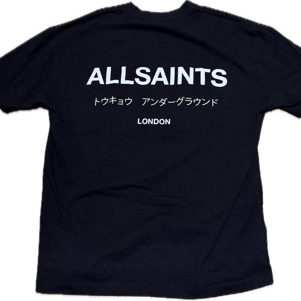 AllSaints underground Black T-shirt with White Logo Men’s Medium Oversized